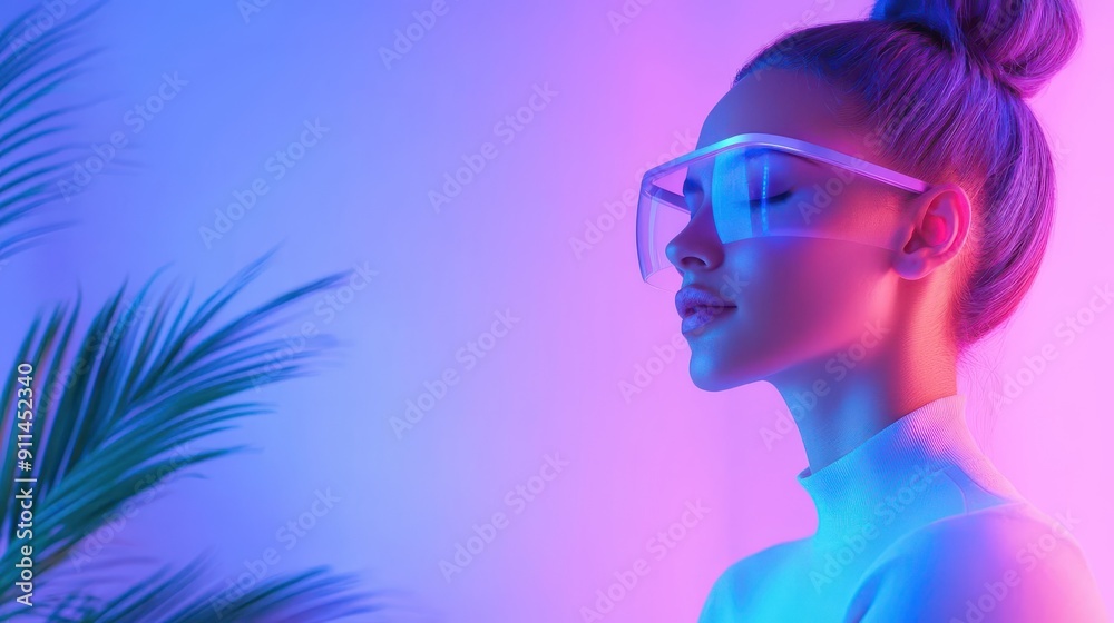 Night shift receptionist managing check-ins with a holographic interface, sci-fi, blue and purple hues, 3D rendering, enhancing late-night hospitality Night shift receptionist managing check-ins with a holographic interface, sci-fi, blue and purple hues, 3D rendering, enhancing late-night hospitality