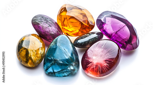 close up of vibrant gemstones in sunlight isolated on white background, vintage, png photo