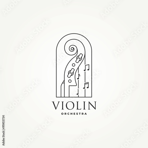 minimalist violin neck of cello with a tone line art icon logo vector illustration design. simple modern musical instrument logo concept