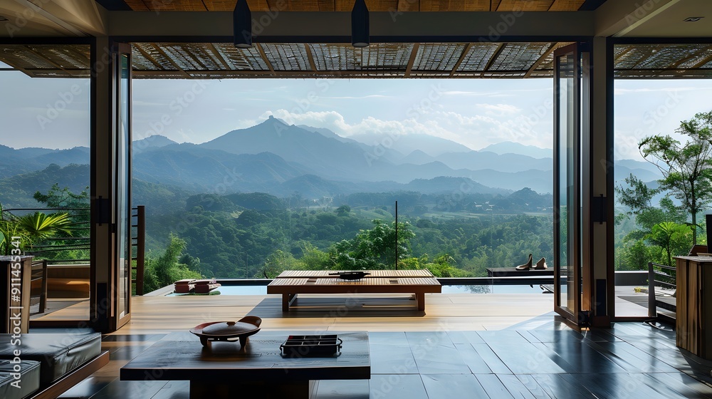 Fototapeta premium beautiful mountain view from inside the house