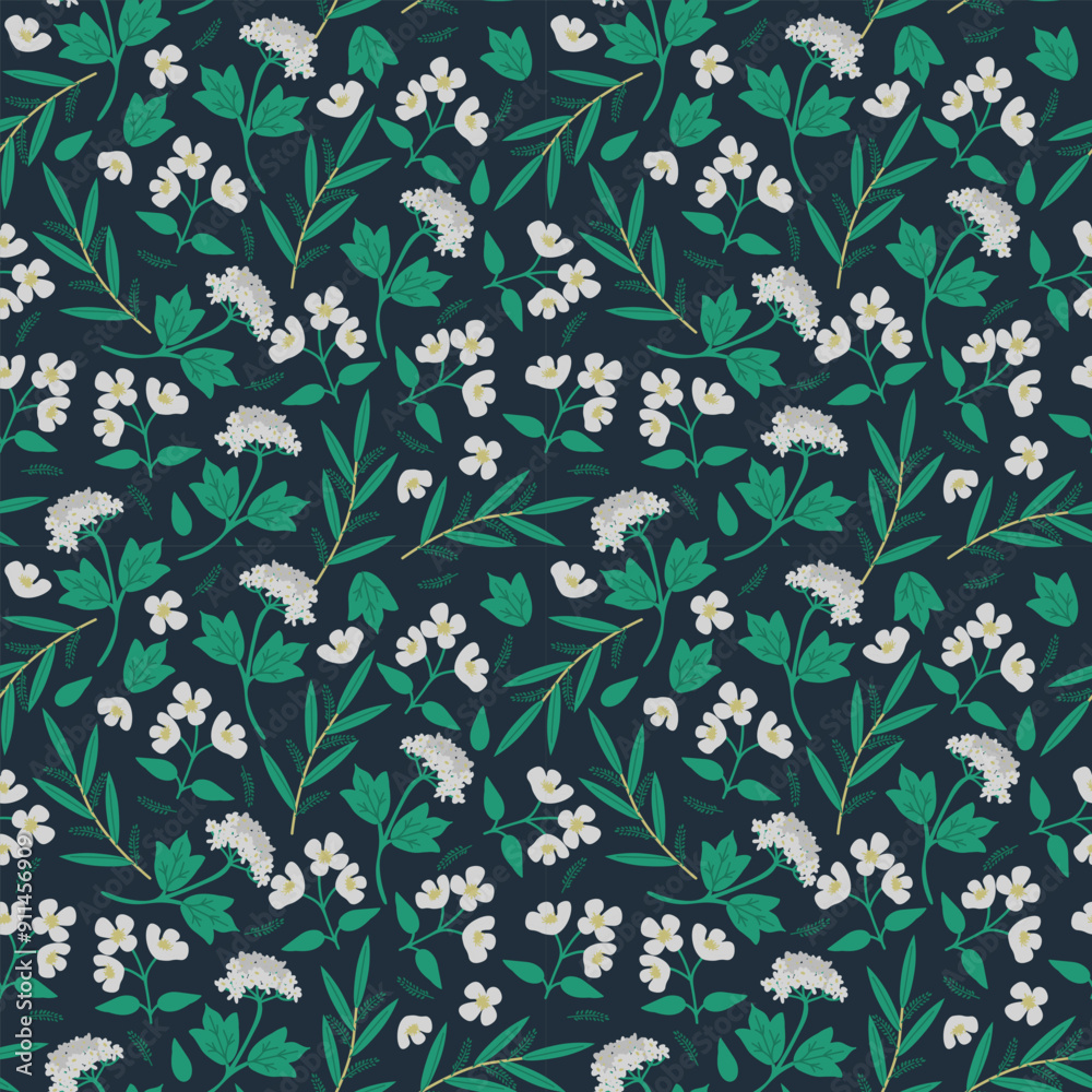 Seamless decorative forest flowers pattern Seamless decorative forest flowers pattern