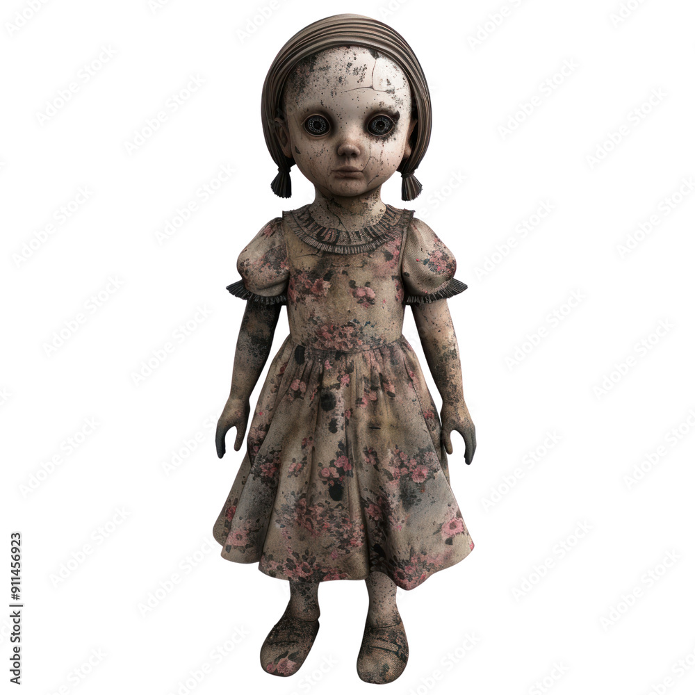 A creepy doll with a creepy face and a creepy dress A creepy doll with a creepy face and a creepy dress