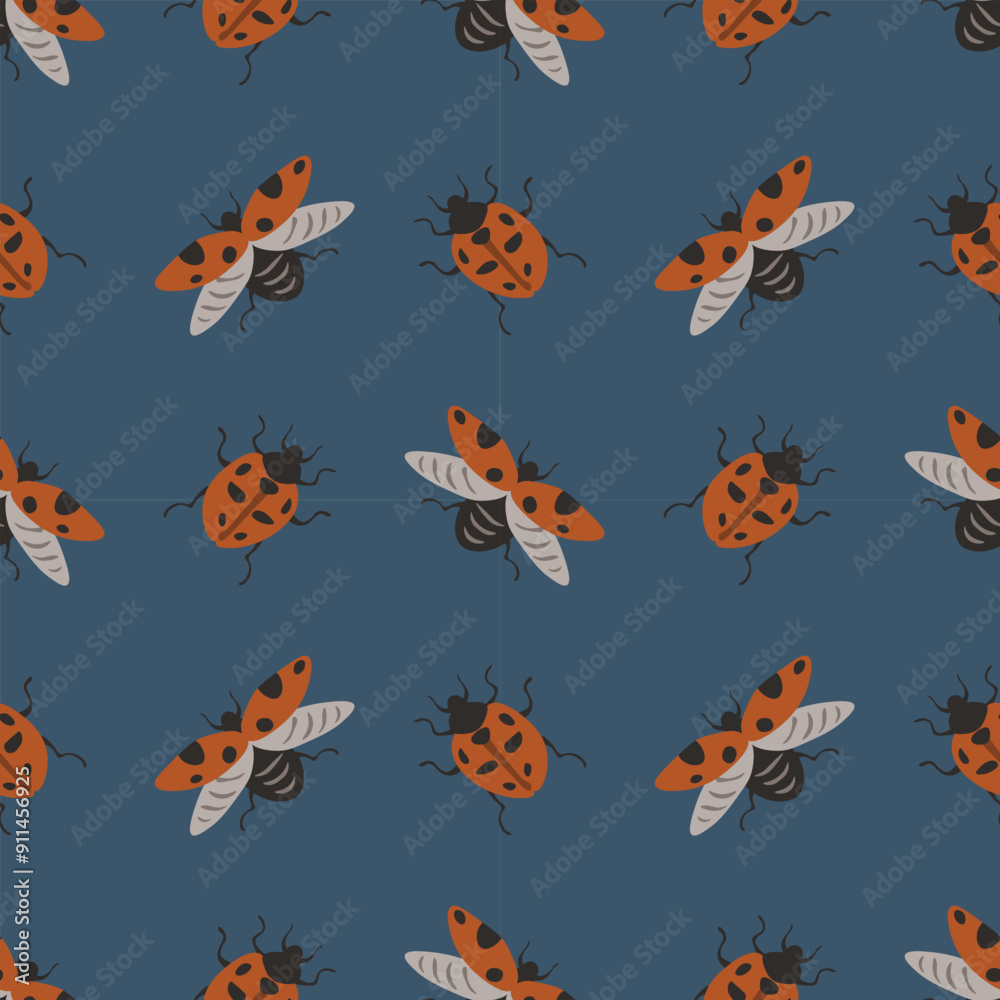 Ladybug seamless vector decorative pattern