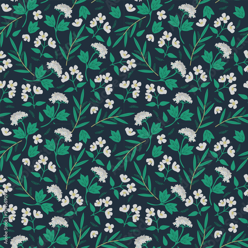 Seamless decorative forest flowers pattern