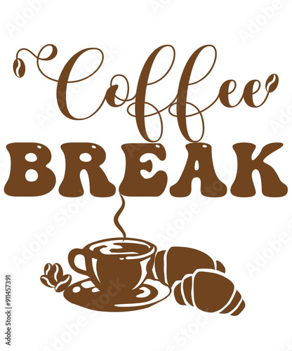 Coffee time - colore marrone - parola scritta con una tazza di caffè, chicchi  e brioche - grafica vettoriale - brown color - written word in circle with a cup of coffee - vector graphics	