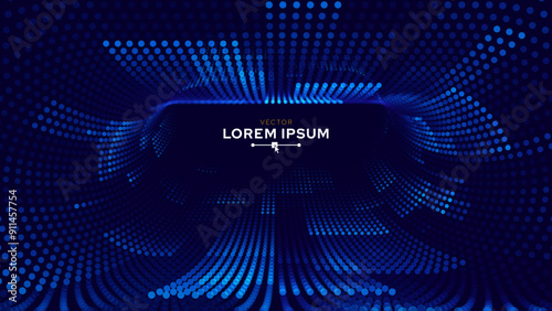 Blue Synthwave Grid Tunnel. Grid Frame Retrowave Party Flyer Background. Round Tunnel Mesh Backdrop. Abstract Digital Background. Vintage Computer Virtual Reality VR Tunnel Tech Vector Illustration.