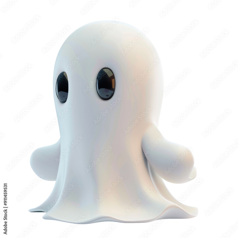 A white ghost with black eyes stands on a white background A white ghost with black eyes stands on a white background
