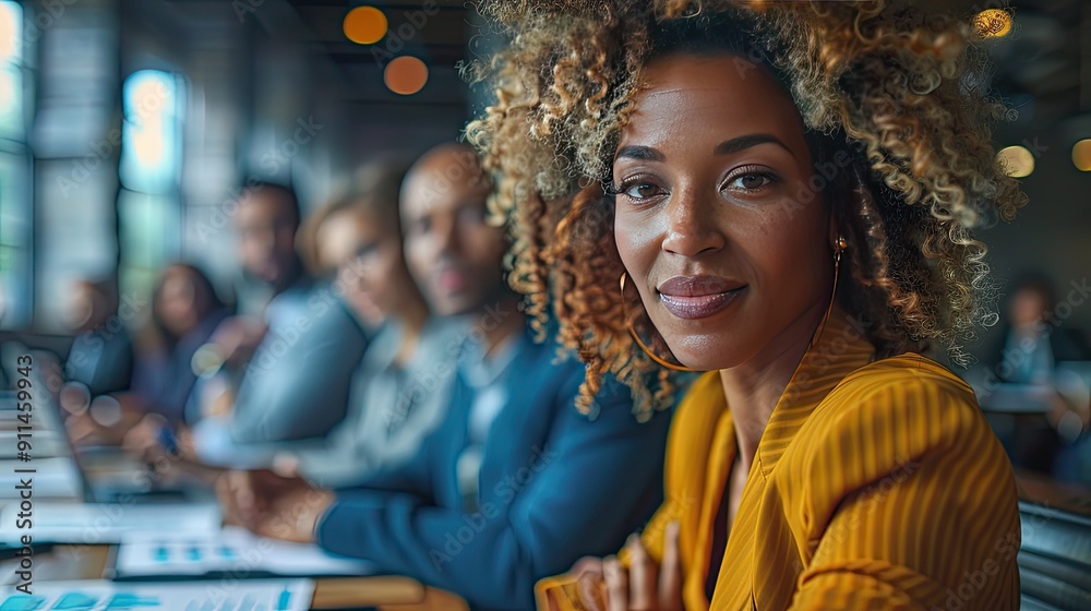 Confident Woman In Yellow Jacket During Meeting Confident Woman In Yellow Jacket During Meeting