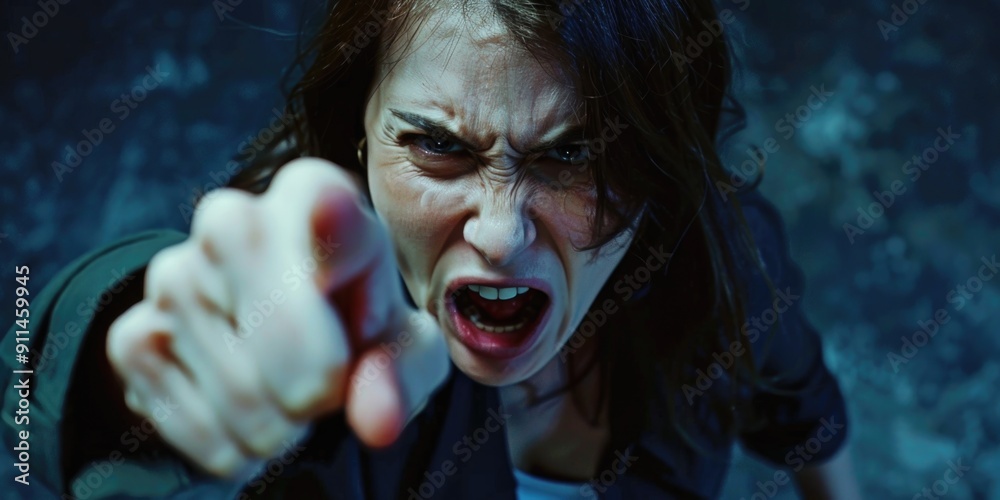 A woman pointing at the camera with her finger A woman pointing at the camera with her finger