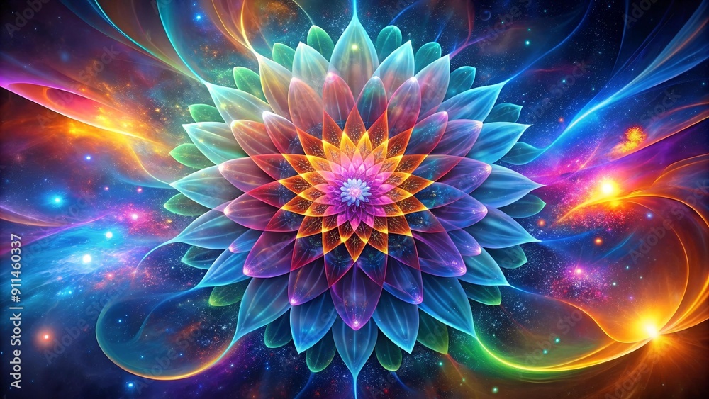Abstract Glowing Flower in a Cosmic Tapestry generative AI Abstract Glowing Flower in a Cosmic Tapestry generative AI