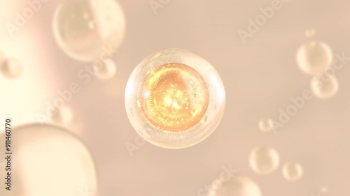 3D animation Cosmetics many atoms floating in droplets. Collagen bubbles Design. Moisturizing Cream and Serum Concept. Vitamin for health care and beauty concept