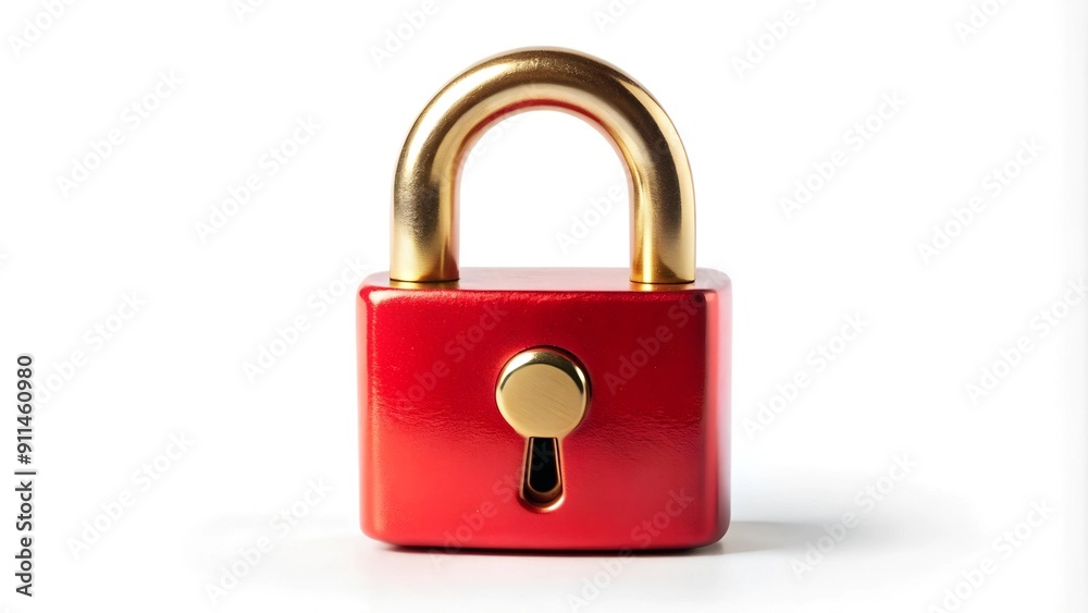 Vibrant Red Padlock with a Golden Keyhole Against a White Background AI generated Vibrant Red Padlock with a Golden Keyhole Against a White Background AI generated
