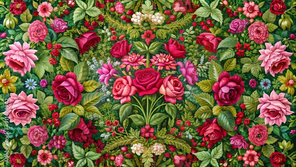 Fototapeta premium A Symphony of Pink and Red: A Captivating Floral Tapestry generative AI