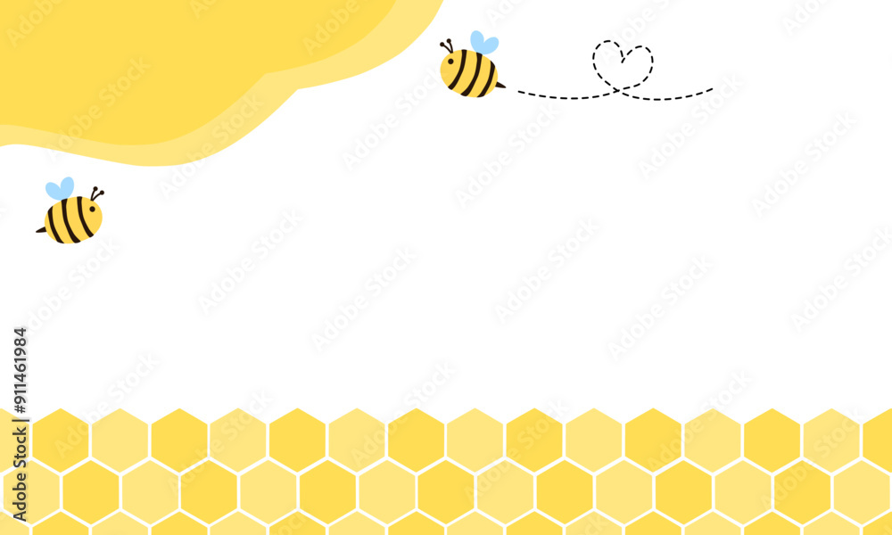 Beehive honey sign with hexagon grid cells and bee cartoons on white background vector. Beehive honey sign with hexagon grid cells and bee cartoons on white background vector.