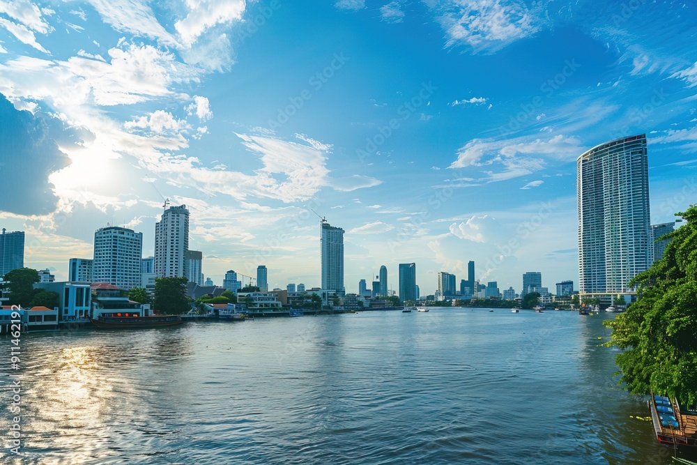 Obraz premium Urban Cityscape Background With Modern Skyline in Metropolitan Environment