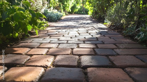 Brick block paving on a garden path, illustrating the natural and structured look of the paver floor.