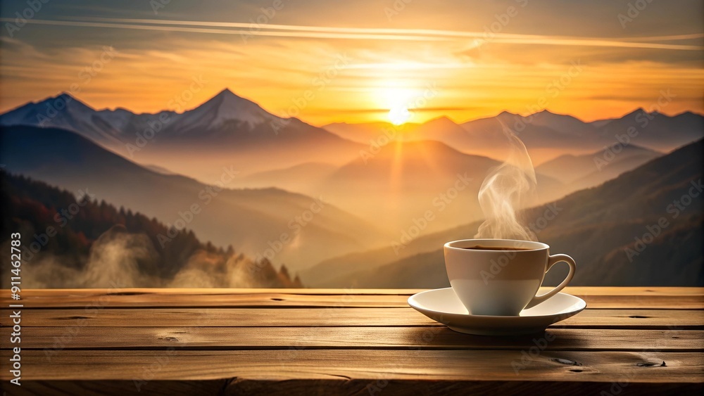 Serene Mountaintop Coffee Break with Golden Hour Light Generative AI Serene Mountaintop Coffee Break with Golden Hour Light Generative AI