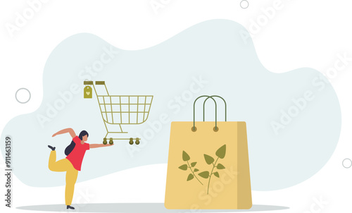 eco-shopping. concept of responsible buyers and recycled products.flat design.illustration with people.