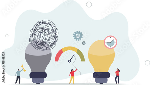 Work productivity and management.unraveling tangle of bad ideas.flat design with people.