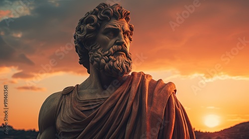 Stone Statue Gazing at Sunset