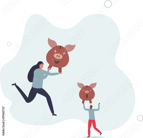 Investment return or income comparison, success and fail in savings or pension fund, being rich or wealthy concept.flat design with people.