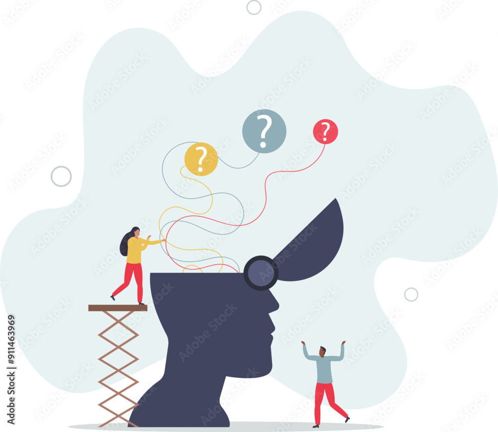 Making decision .people think on analysis of multiple questions in head,.flat design with people. Making decision .people think on analysis of multiple questions in head,.flat design with people.