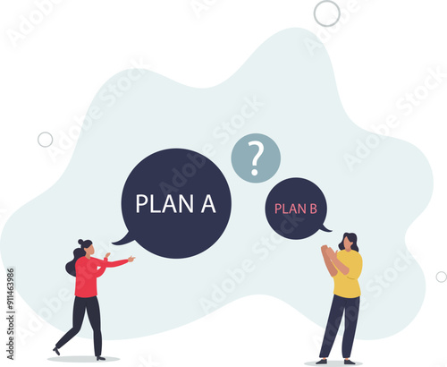Business solution and goals.Cartoon people choose between options, plan A and B scenario.flat design with people.