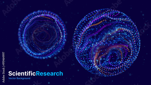 Biology Cell Scientific Medical Research Background. Science Blue Cells Backdrop with Depth of Field Blur Particles Effect. Futuristic Plant Microbiology. Blue Virus Cells Vector Illustration.