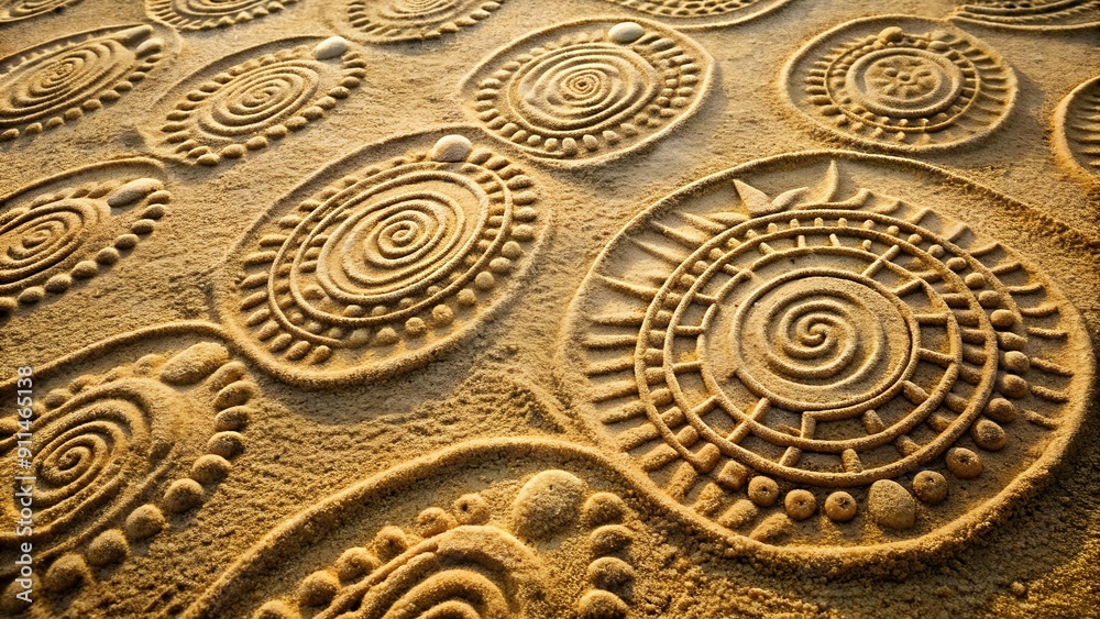 Obraz premium Aztec Dance: Rhythmic Footprints in Sand generative AI