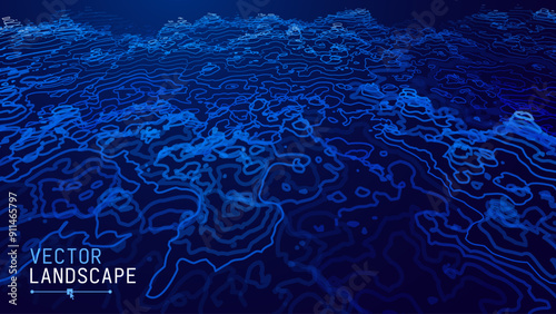 3D Sea Ocean Nautical Depth Topographic Topo Map Banner Background. Curvy Wavy Lines Vector Illustration. Hills, Rivers and Mountains. Geography Concept.