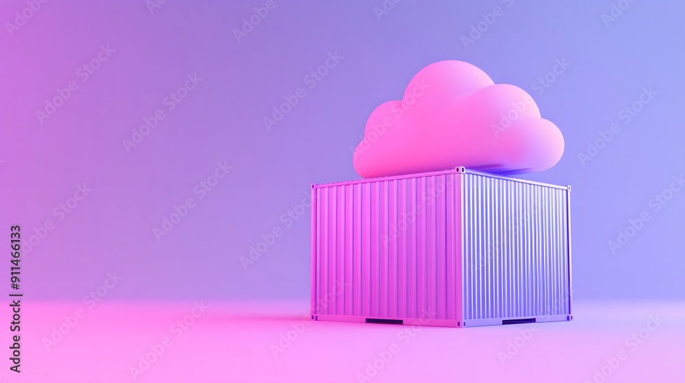 A vibrant illustration featuring a shipping container with a cloud above it, symbolizing cloud computing, innovation, and technology. A vibrant illustration featuring a shipping container with a cloud above it, symbolizing cloud computing, innovation, and technology.