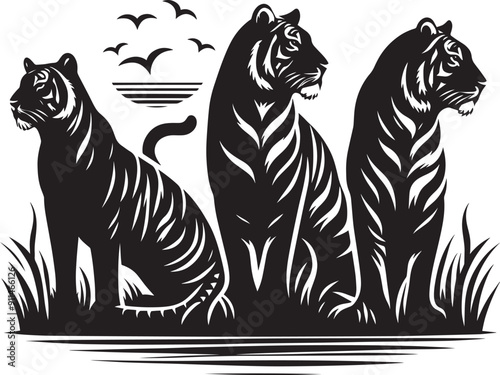Wallpaper Mural Group of tiger Silhouette isolated on white background Minimalist tiger vector shape icon Torontodigital.ca
