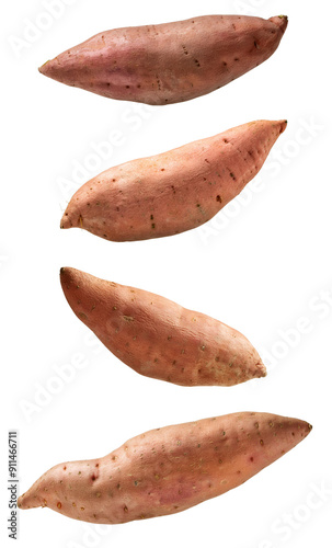 Fresh sweet potatoes on a white background. High-quality image perfect for cooking blogs, food websites, or nutritional articles.