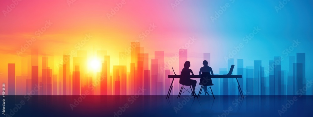 Fototapeta premium Collaboration, Networking businesswoman collaborating with other professionals, in a modern coworking space, sharing ideas, warm and inviting lighting