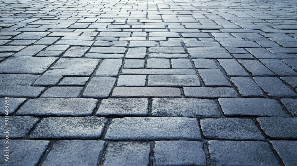 Fototapeta premium Empty road with stone brick blocks, illustrating the neat pattern and durability of the paver floor.