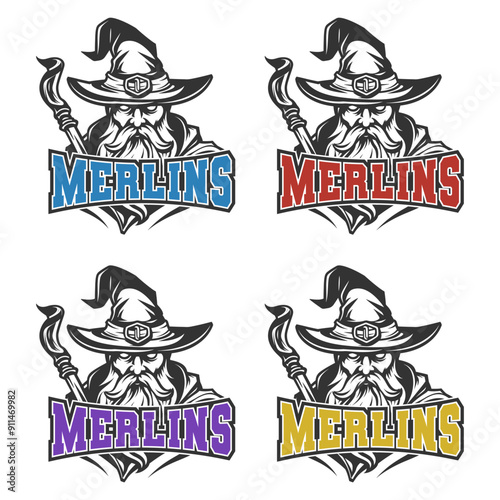 Merlins Illustration Clip Art Design Shape. Mascot Silhouette Icon Vector.