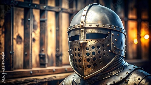 The Weight of History: A Close-Up of a Medieval Knight's Helm Generative AI