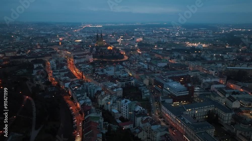 Night aerial view of the city of Brno in the Czech Republic