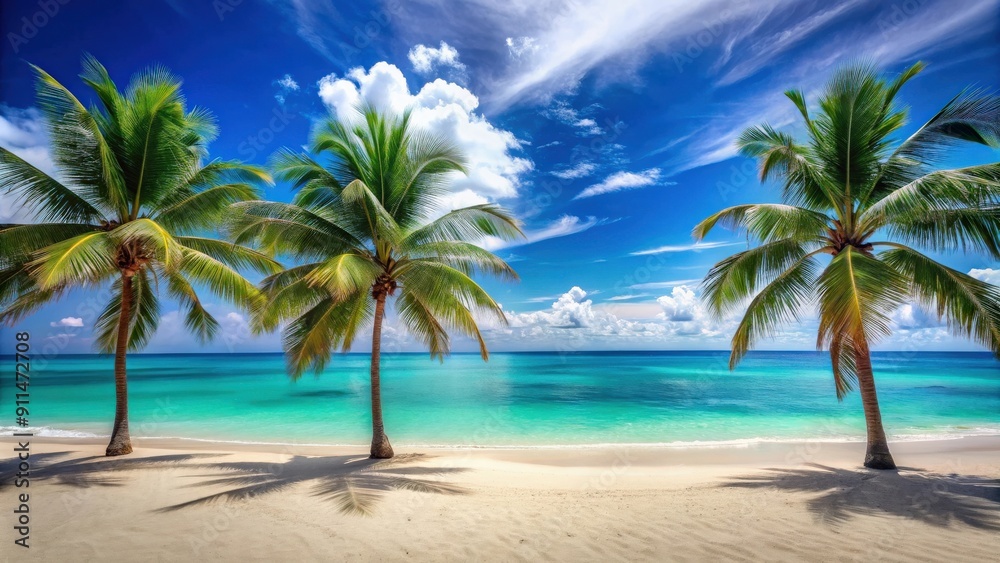 Tranquil beach scene with palm trees, turquoise sea, and golden sand, beach, trees, sea, ocean, tropical, sand Tranquil beach scene with palm trees, turquoise sea, and golden sand, beach, trees, sea, ocean, tropical, sand