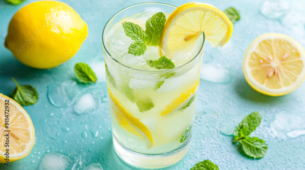 Enjoy a refreshing glass of lemonade with lemon slices, mint, and ice. Its vibrant colors and fresh flavors will cool you down on a hot summer day. Enjoy a refreshing glass of lemonade with lemon slices, mint, and ice. Its vibrant colors and fresh flavors will cool you down on a hot summer day.
