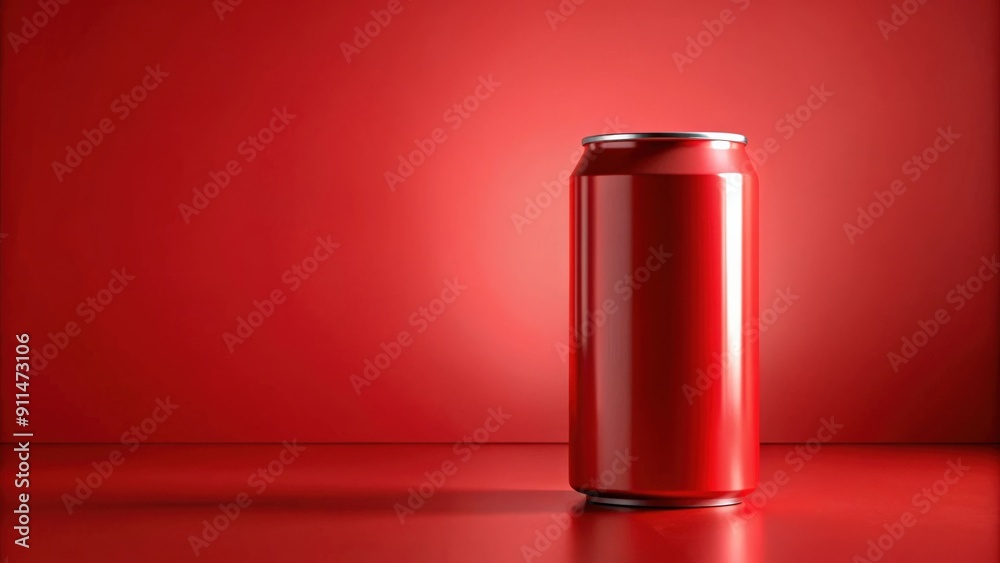 Pure red can on red background, isolated, vibrant, shiny, metallic, colorful, container, object, single, minimalistic, simple