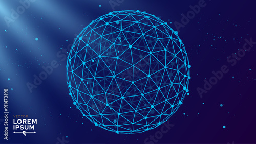 3D Sphere of Lines Background. Triangle Grid HUD Element. Sci-Fi Planet Earth Template for Heads Up Display. Geometry Math Vector Illustration.