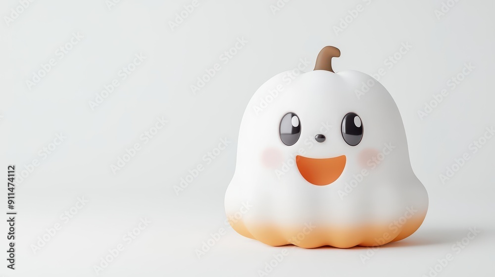 Cute happy Halloween ghost character with a friendly smile and playful expression Cute happy Halloween ghost character with a friendly smile and playful expression