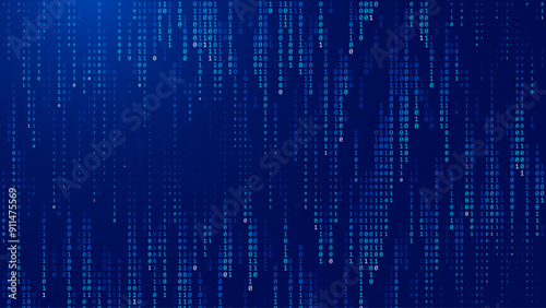 Abstract Binary Software Programming Code Background. Random Parts of Program Code. Digital Data Technology Concept. Random Binary Data Matrix Wide Vector Illustration.