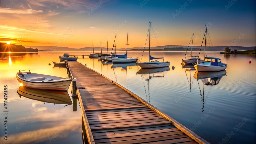 Fototapeta premium Golden Hour Reflections at the Pier AI generated