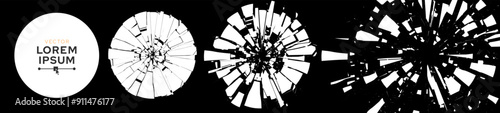 Broken Glass Circles with Cracks. Abstract Comic Book Flash Explosion Blast Radial Lines. Shattered, Fractured and Broken Geometric Circles. Damaged Texture. Vector Illustration.