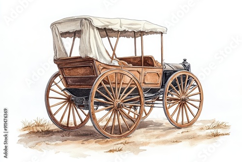 Light watercolor vintage scene of a cozy horsedrawn carriage