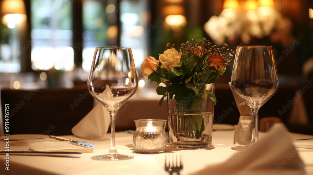 Fototapeta premium Fine dining in a chic restaurant, where the elegantly prepared dish takes center stage in the warm, cozy atmosphere.