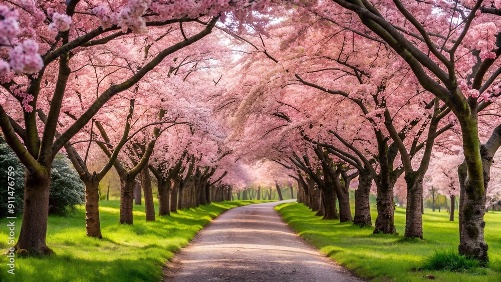 Ephemeral Elegance: A Serene Tapestry of Pink and White Blossoms Along a Winding Path generative AI Ephemeral Elegance: A Serene Tapestry of Pink and White Blossoms Along a Winding Path generative AI