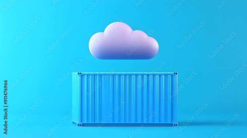 Cloud computing concept with a futuristic container elevating a digital cloud, isolated on a blue background. Cloud computing concept with a futuristic container elevating a digital cloud, isolated on a blue background.